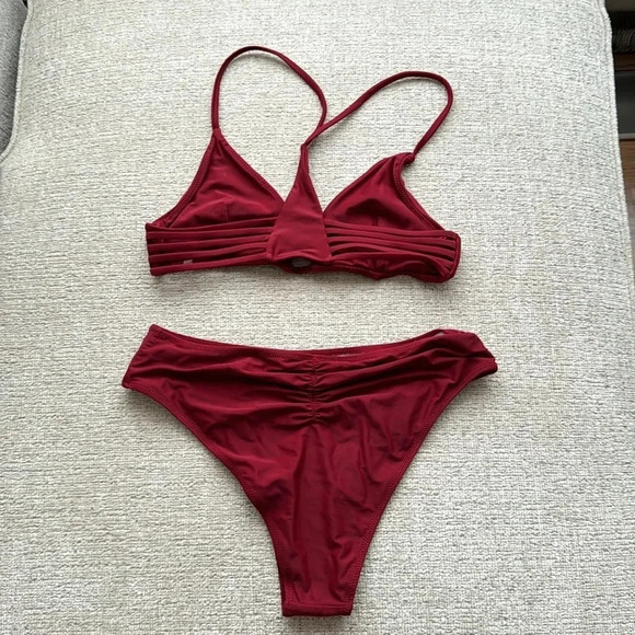 Cupshe Wine Red Strappy Bikini Set Size M - Picture 2 of 5